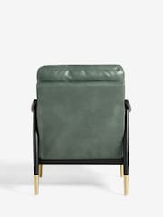 Distressed Faux Leather Green Flinton Wooden Accent Chair - Image 6 of 9