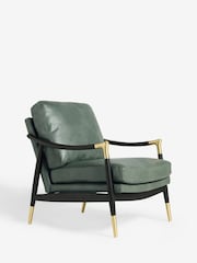 Distressed Faux Leather Green Flinton Wooden Accent Chair - Image 7 of 9