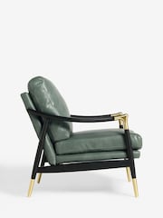 Distressed Faux Leather Green Flinton Wooden Accent Chair - Image 8 of 9