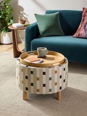 Chunky Stripe Geo Natural Ashton Upholstered Storage Stool - Image 1 of 10