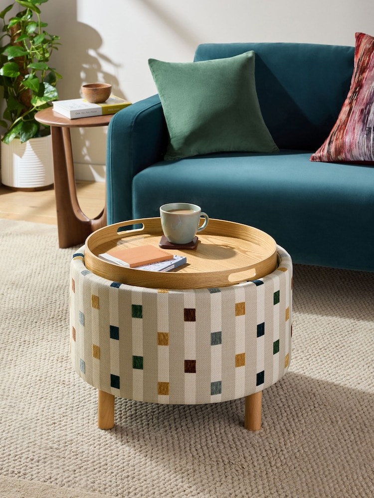 Chunky Stripe Geo Natural Ashton Upholstered Storage Stool - Image 1 of 10
