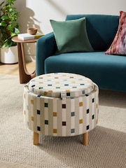 Chunky Stripe Geo Natural Ashton Upholstered Storage Stool - Image 2 of 10