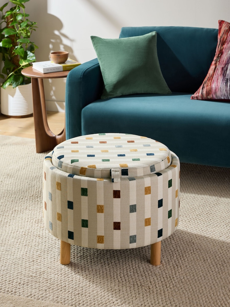 Chunky Stripe Geo Natural Ashton Upholstered Storage Stool - Image 2 of 10