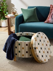 Chunky Stripe Geo Natural Ashton Upholstered Storage Stool - Image 3 of 10