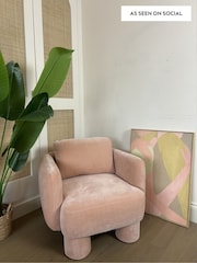 Opulent Chenille Peach Pink Bloor Tube Accent Chair - Image 4 of 12
