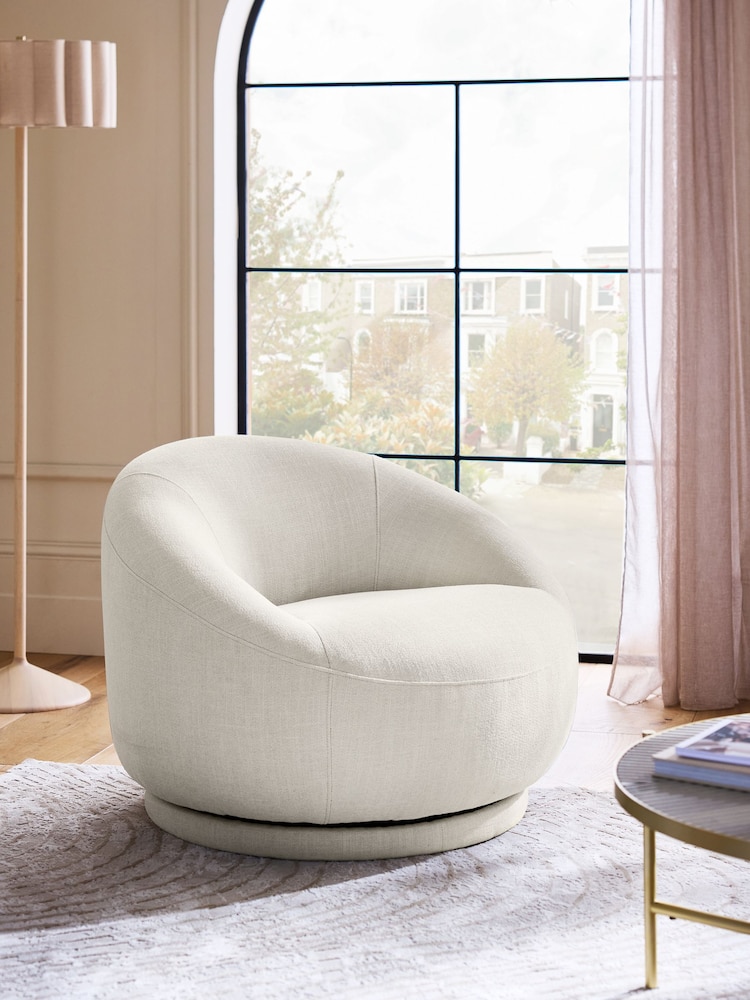 Brushed Weave Oyster Hague Swivel Accent Chair - Image 1 of 9