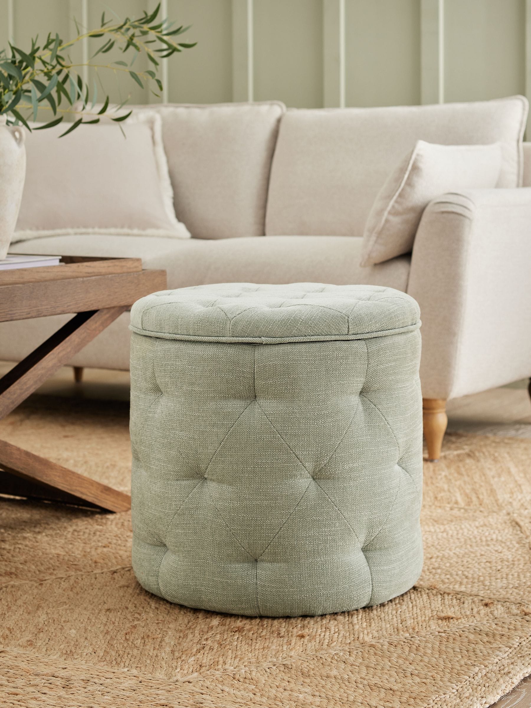 Soft Texture Sage Green Hartford Upholstered Storage Footstool