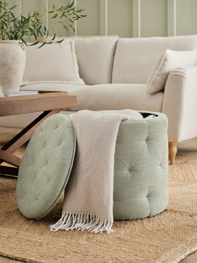 Soft Texture Sage Green Hartford Upholstered Storage Footstool - Image 2 of 7