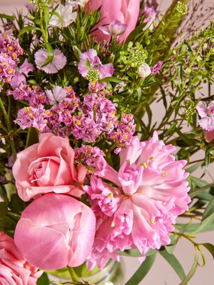 Pink Tulip and Hyacinth Bouquet With Wrapped Glass Vase - Image 2 of 5