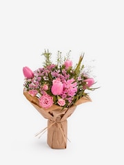 Pink Tulip and Hyacinth Bouquet With Wrapped Glass Vase - Image 4 of 5