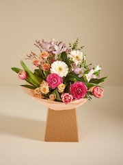 Peach Pink Germini Ranunculus and Tulip Fresh Flower Bouquet in Gift Bag - Image 1 of 5