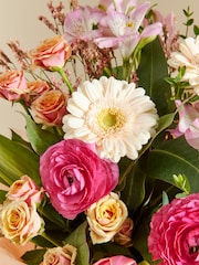 Peach Pink Germini Ranunculus and Tulip Fresh Flower Bouquet in Gift Bag - Image 2 of 5