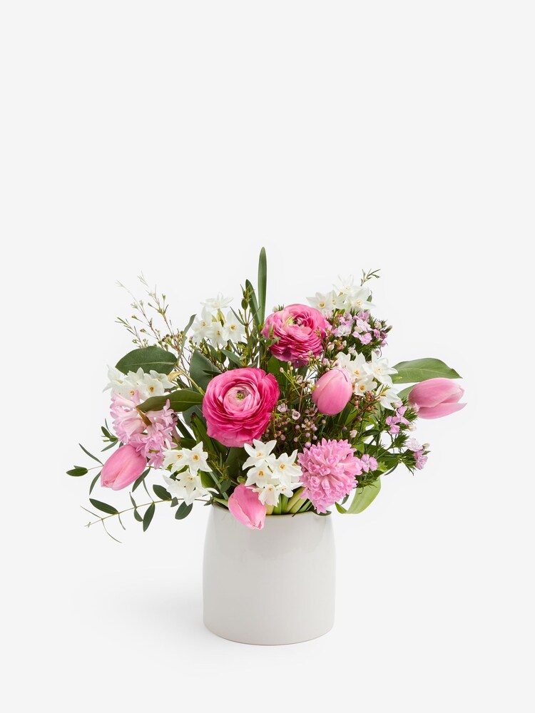 Pink Tulip and Hyacinth Fresh Flower Bouquet in Ceramic - Image 5 of 5 Pink Tulip and Hyacinth Fresh Flower Bouquet in Ceramic - Image 5 of 5