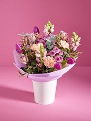 Lilac Purple Rose and Antirrhinum Fresh Flower Bouquet in Pail - Image 1 of 4