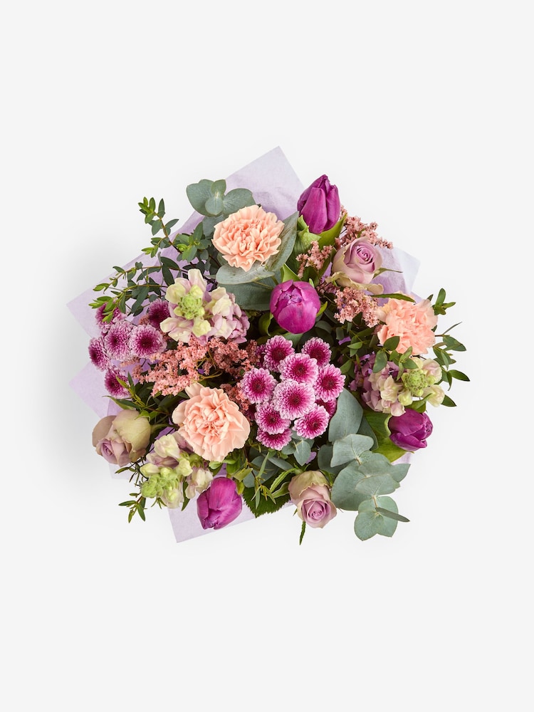 Lilac Purple Rose and Antirrhinum Fresh Flower Bouquet in Pail - Image 4 of 4