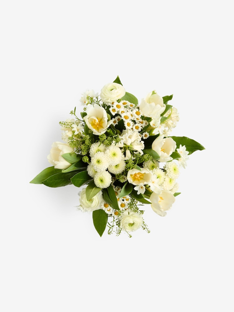 White Luxury Tulip and Ranunculus Fresh Flower Bouquet with Vase - Image 5 of 5