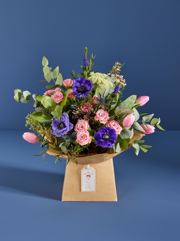 The Chateau by Angel Strawbridge Pink/Purple Mother's Day Spray Rose Tulip and Anemony Fresh Flower Bouquet in Gift Bag - Image 1 of 5