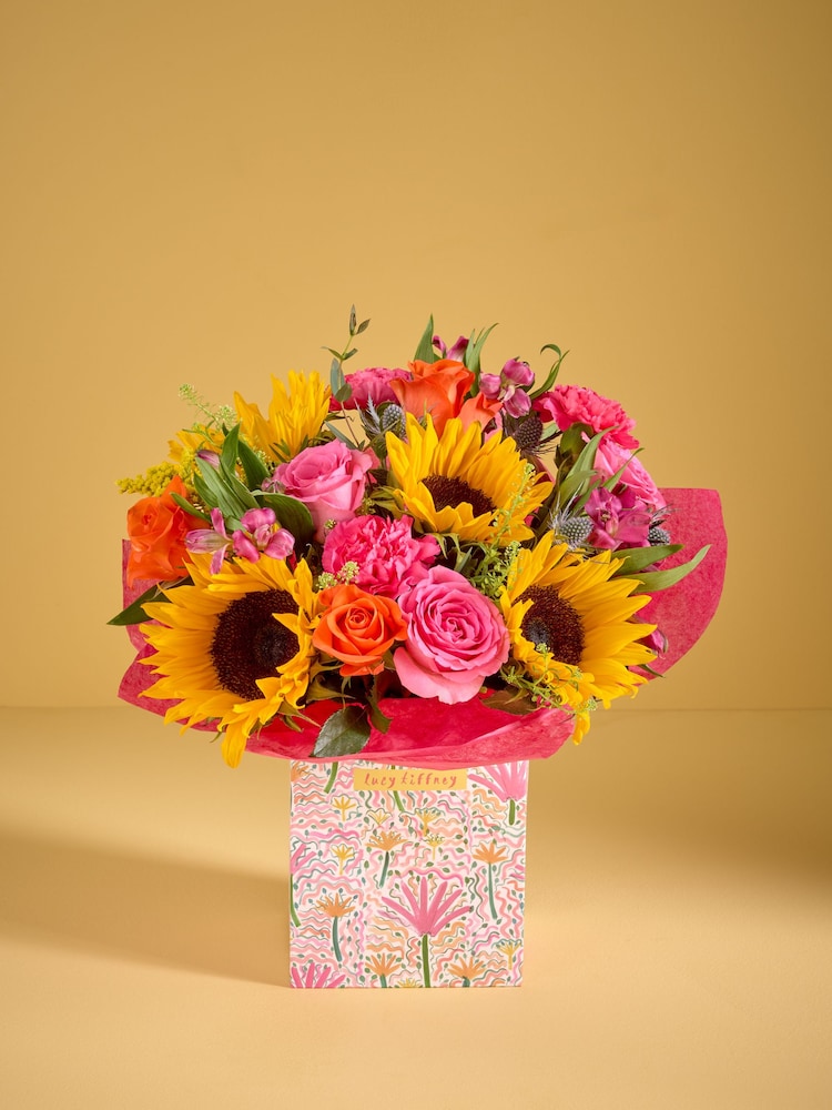 Lucy Tiffney Bright Mother's Day Sunflower Rose and Alstroemeria Fresh Flower Bouquet in Gift Bag - Image 1 of 5
