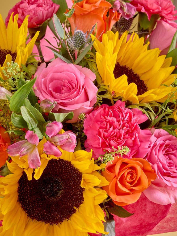 Lucy Tiffney Bright Mother's Day Sunflower Rose and Alstroemeria Fresh Flower Bouquet in Gift Bag - Image 2 of 5