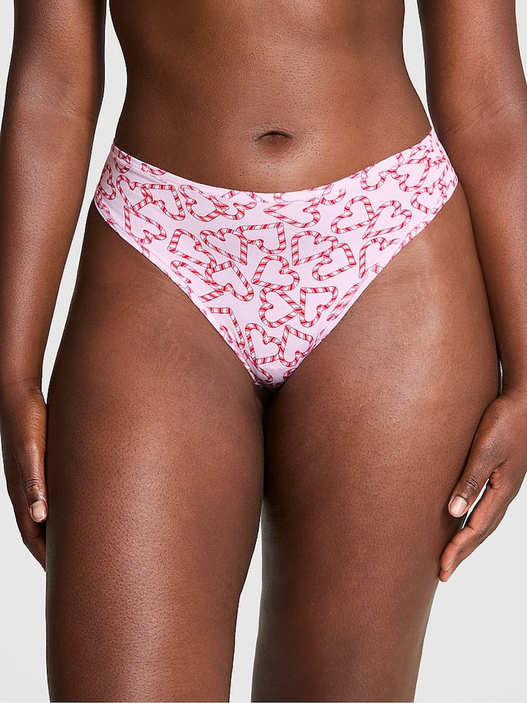 Victoria's Secret PINK Pink Tulip Candy Cane Heart Print Bikini Cotton Knickers - Image 1 of 3