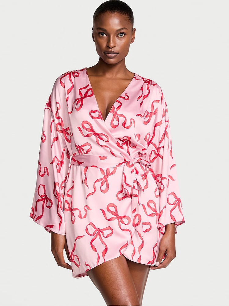 Victoria's Secret Pink Bows Satin Short Robe - Image 1 of 3