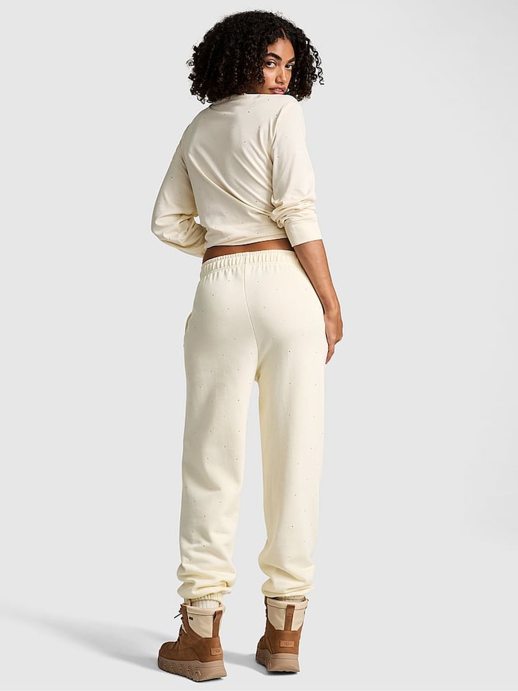 Victoria's Secret PINK White Shell Cuffed Diamante Fleece Joggers - Image 2 of 4