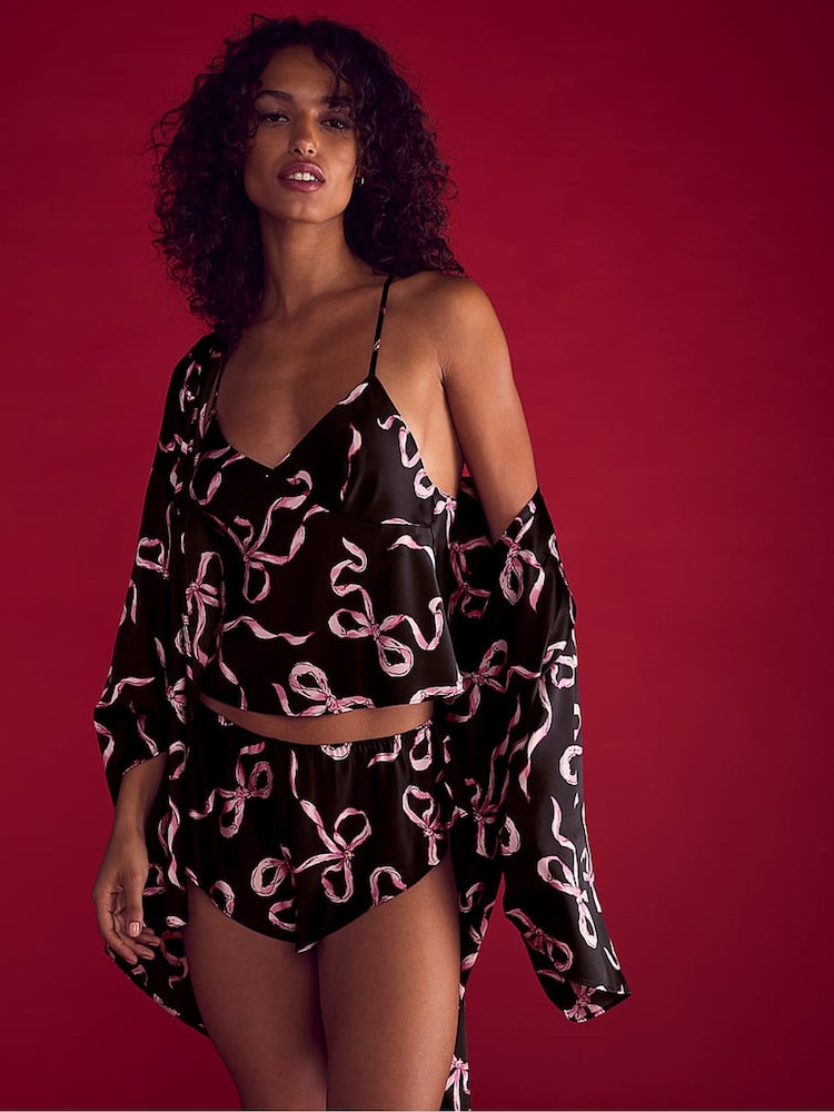 Victoria's Secret Black Bows Satin Short Robe - Image 3 of 3