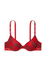 Victoria's Secret PINK Vermillion Red Plaid T Shirt Cotton Logo Bra - Image 3 of 3