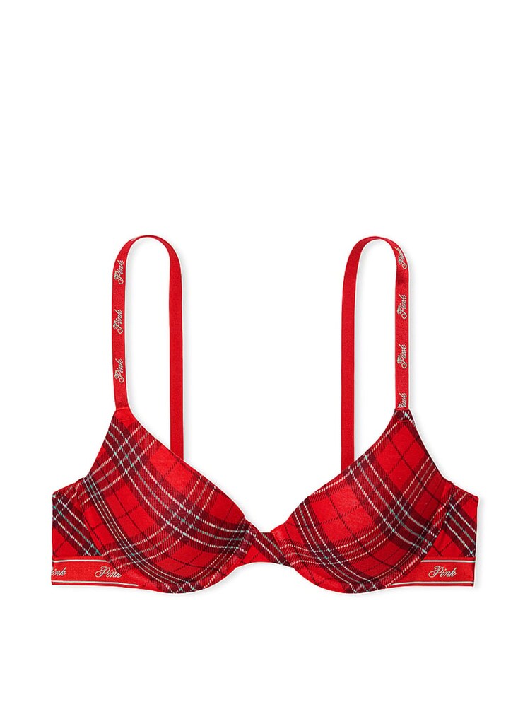 Victoria's Secret PINK Vermillion Red Plaid T Shirt Cotton Logo Bra - Image 3 of 3