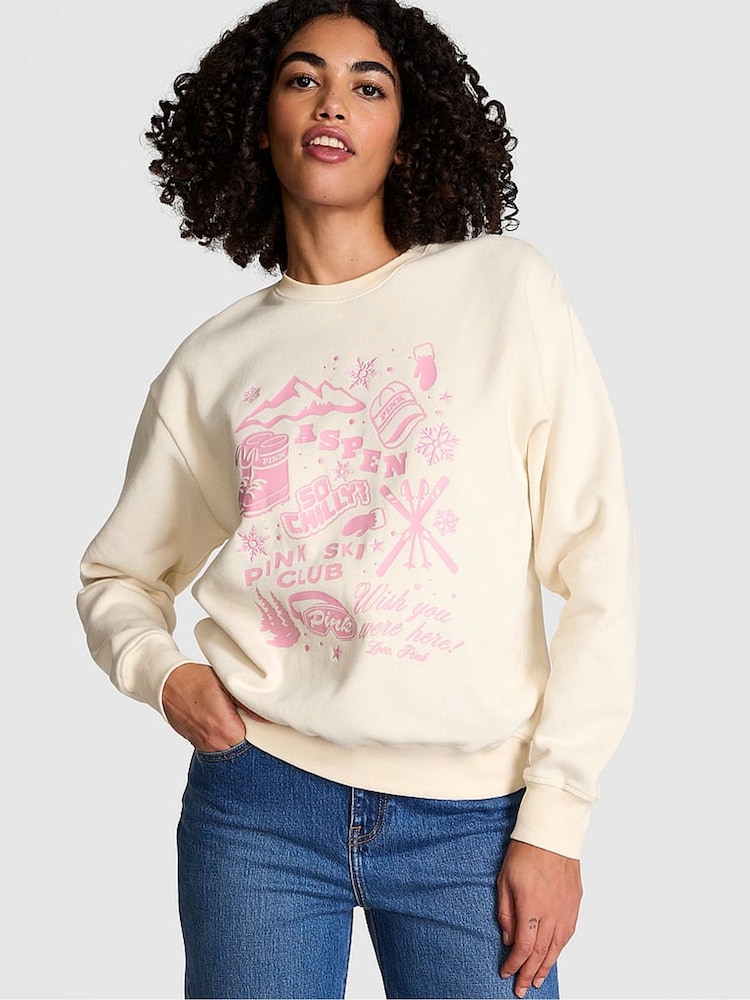 Victoria's Secret PINK White Shell Aspen Fleece Sweatshirt - Image 1 of 3