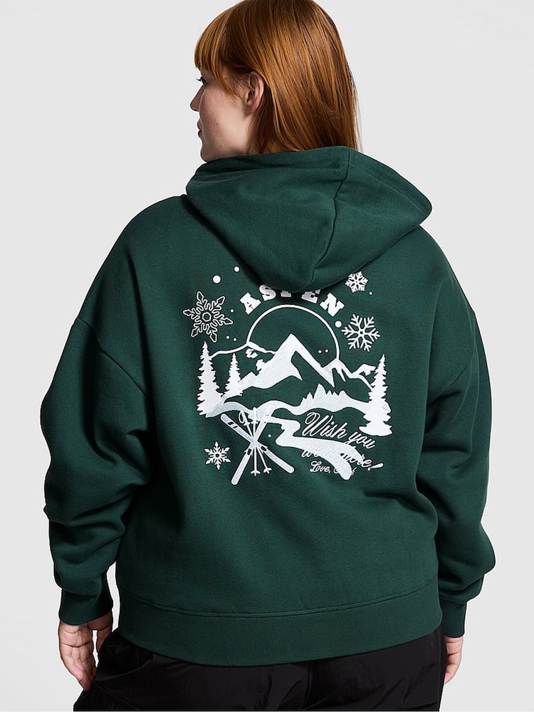 Victoria's Secret PINK Deep Forest Green Zip Up Fleece Hoodie - Image 2 of 4
