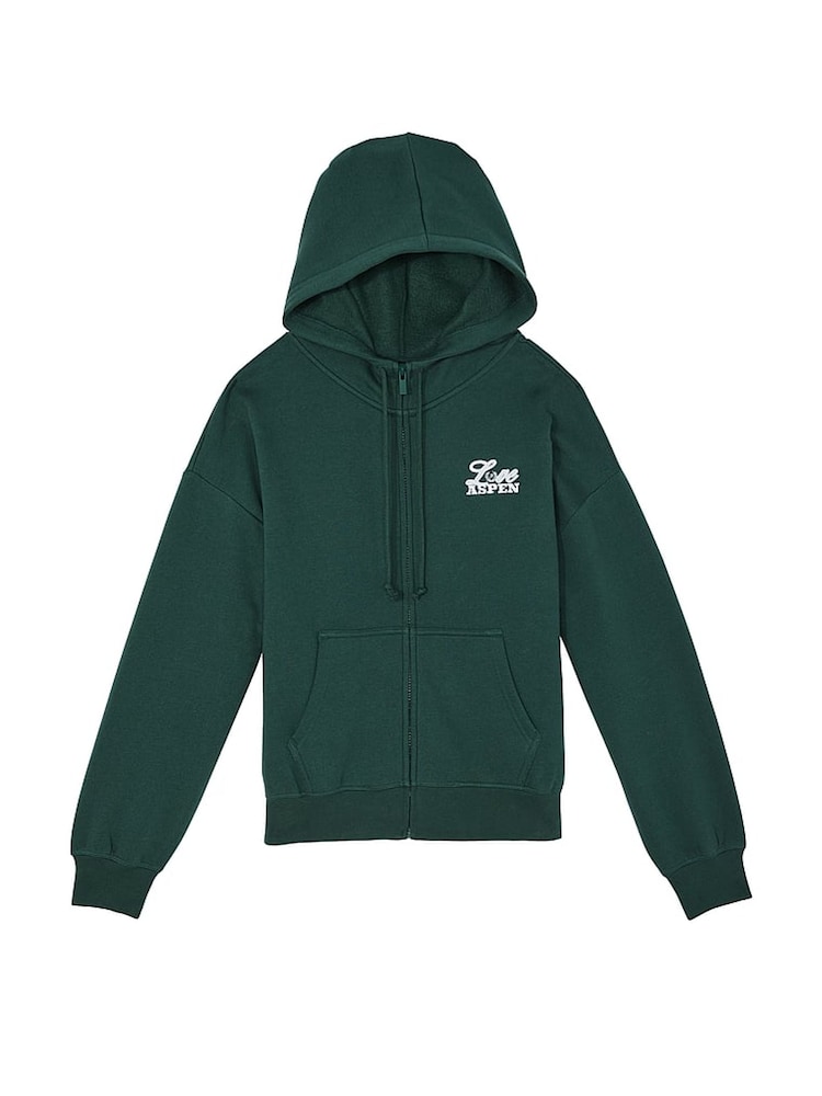 Victoria's Secret PINK Deep Forest Green Zip Up Fleece Hoodie - Image 4 of 4