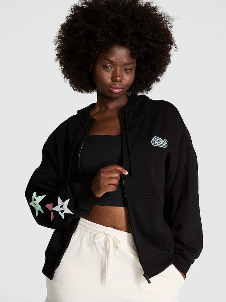 Victoria's Secret PINK Pure Black Aspen Zip Up Fleece Hoodie - Image 1 of 3 Victoria's Secret PINK Pure Black Aspen Zip Up Fleece Hoodie - Image 1 of 3