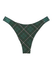 Victoria's Secret PINK Deep Forest Green Plaid Thong Cotton Logo Knickers - Image 1 of 1