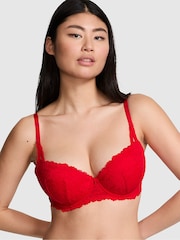 Rood - Victoria's Secret PINK lichtgevoerde balconette-beha met kant - Image 1 of 3