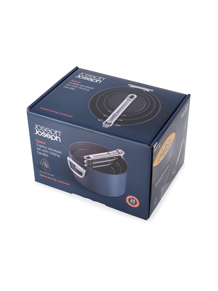 Joseph Joseph Space Folding Handle Ceramic Nonstick 3 Piece Saucepan Set - Image 3 of 6