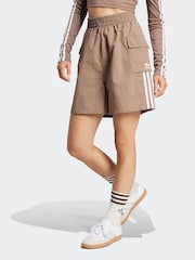adidas Originals Brown 3 Stripe Shorts - Image 1 of 6