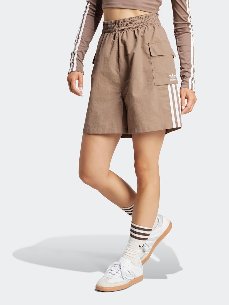 adidas Originals Brown 3 Stripe Shorts - Image 1 of 6