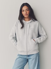 adidas Grey Essentials 3-Stripes Full Zip Fleece Hoodie - Image 1 of 8