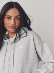 adidas Grey Essentials 3-Stripes Full Zip Fleece Hoodie - Image 4 of 8