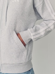 adidas Grey Essentials 3-Stripes Full Zip Fleece Hoodie - Image 8 of 8