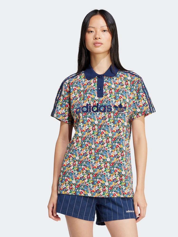 adidas Originals multi Floral Liberty London Firebird Polo Shirt - Image 1 of 6