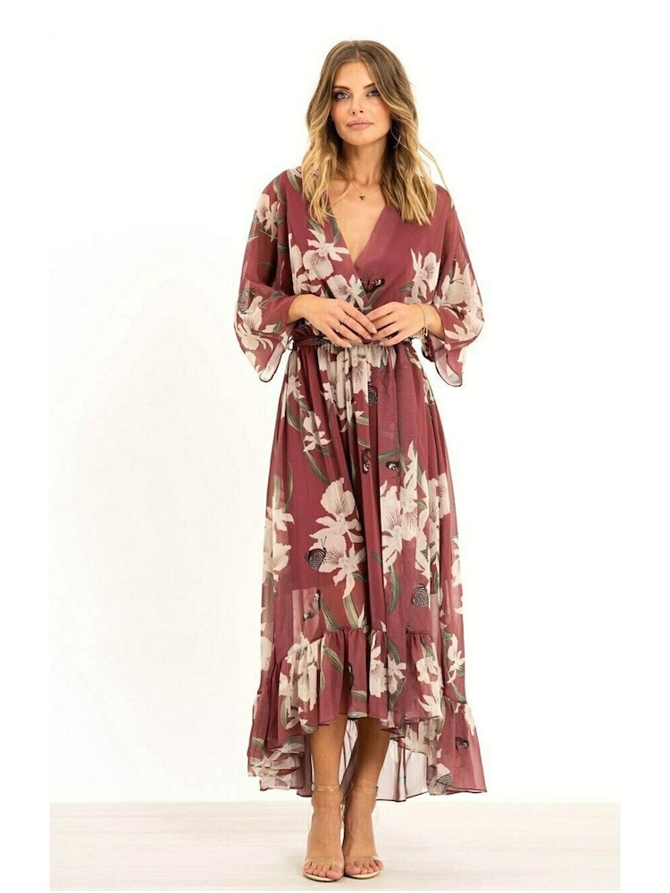 Rosenholz-Pink - Yumi – Midi-Wickelkleid mit Blumenmuster und Kimono-Ärmeln - Bild 2 von 4 Rosenholz-Pink - Yumi – Midi-Wickelkleid mit Blumenmuster und Kimono-Ärmeln - Bild 2 von 4