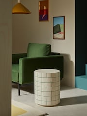 MADE.COM White Green Check Logan Indoor/Outdoor Side Table - Image 1 of 4