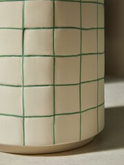 MADE.COM White Green Check Logan Indoor/Outdoor Side Table - Image 2 of 4