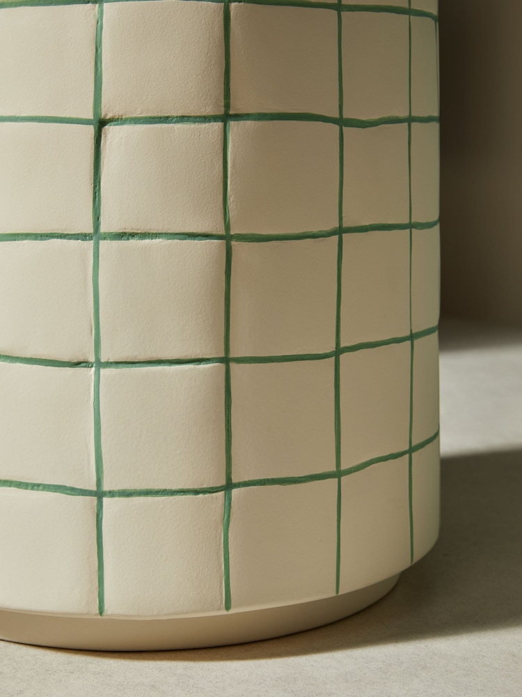 MADE.COM White Green Check Logan Indoor/Outdoor Side Table - Image 2 of 4