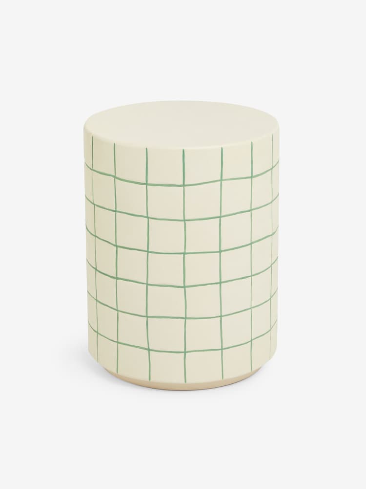 MADE.COM White Green Check Logan Indoor/Outdoor Side Table - Image 4 of 4