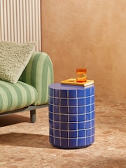 MADE.COM Blue White Check Logan Indoor/Outdoor Side Table - Image 1 of 5