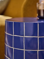 MADE.COM Blue White Check Logan Indoor/Outdoor Side Table - Image 3 of 5