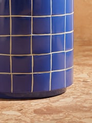 MADE.COM Blue White Check Logan Indoor/Outdoor Side Table - Image 4 of 5